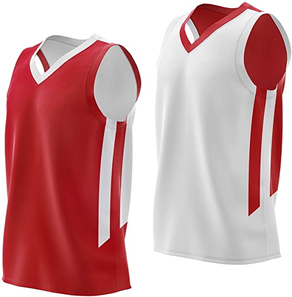 Imports Reversible Men's Mesh Athletic Basketball Jersey Single for Team Scrimmage Red/White