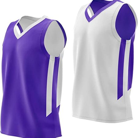 Imports Reversible Men's Mesh Athletic Basketball Jersey Single for Team Scrimmage Purple/White