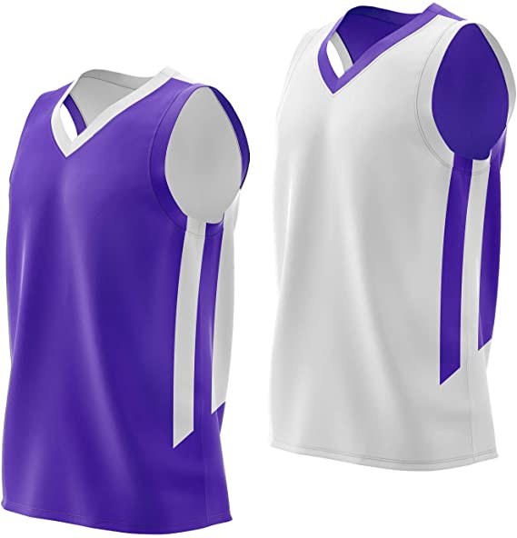 Imports Reversible Men's Mesh Athletic Basketball Jersey Single for Team Scrimmage Purple/White