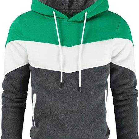 Men's Novelty Color Block Pullover Fleece Hoodie Long Sleeve Casual Sweatshirt with Pocket Green Dark Grey