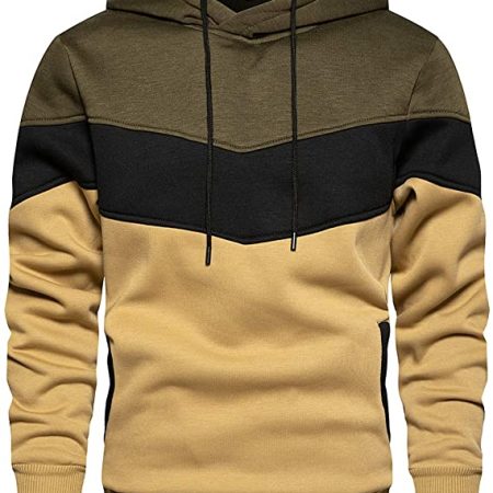 Men's Novelty Color Block Pullover Fleece Hoodie Long Sleeve Casual Sweatshirt with Pocket Green Grey