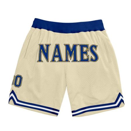 Custom Cream Royal-Gold Authentic Throwback Basketball Shorts