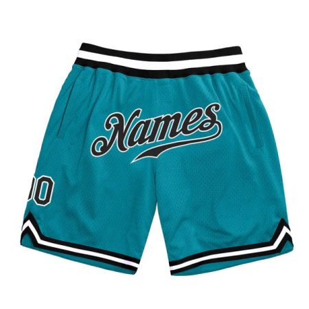 Custom Teal Black-White Authentic Throwback Basketball Shorts