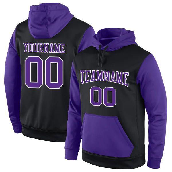 Custom Stitched Black Purple-White Sports Pullover Sweatshirt Hoodie